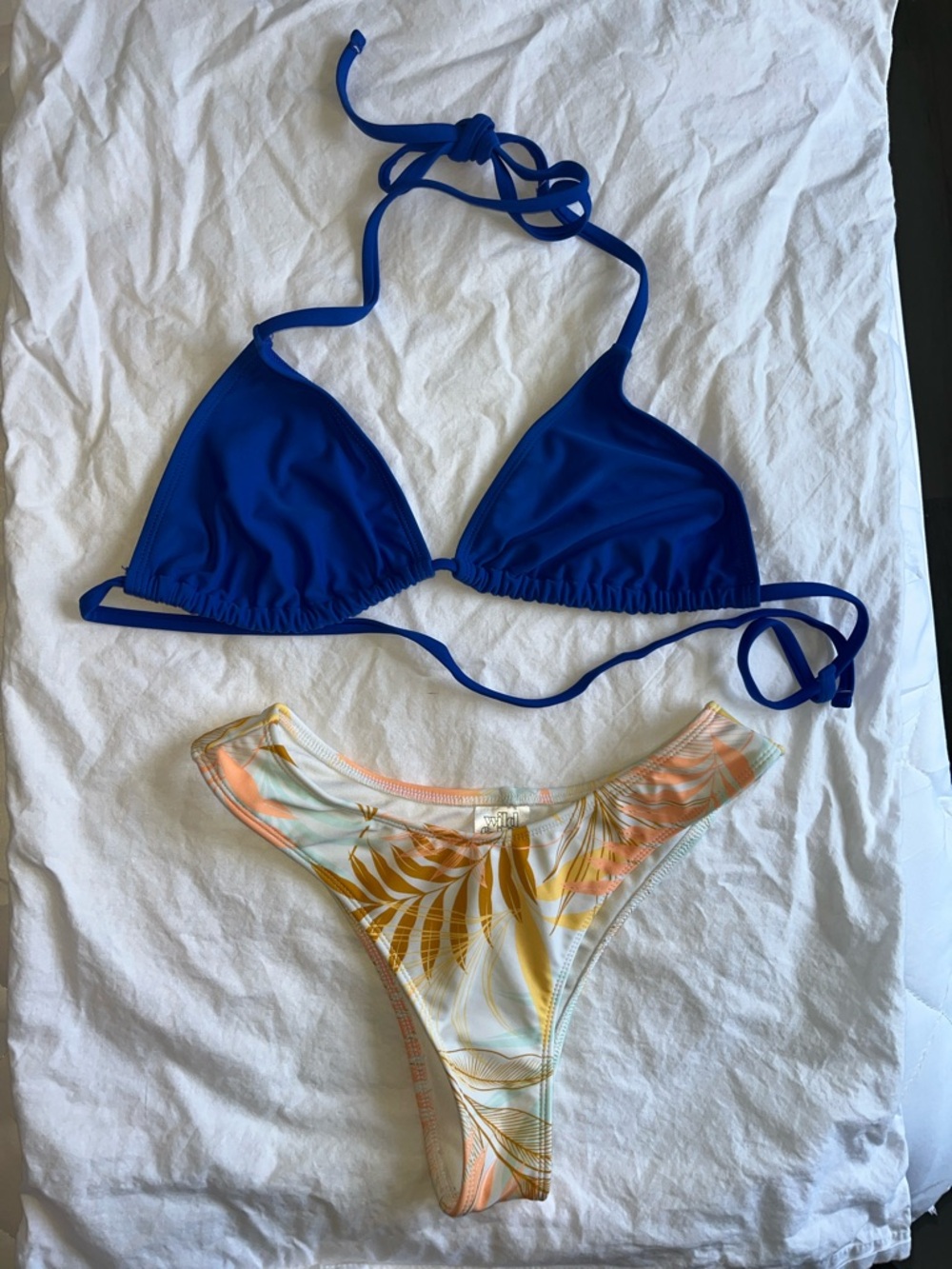 wild fable Royal Blue Triangle Bikini Top with Tropical Print Bottom